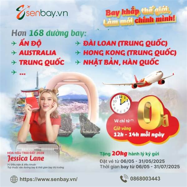 Săn vé máy bay 0đ và miễn phí 20KG hành lý cùng Senbay