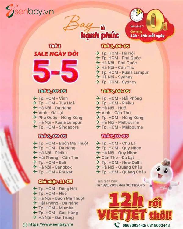 Săn vé 0Đ cực dễ với Senbay – deal hot mỗi trưa từ 12H-14H