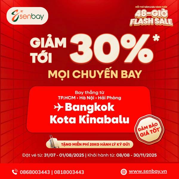 Săn Vé Máy Bay AirAsia Giá Rẻ Giảm Đến 30% Tại Senbay - Flash Sale 48 Giờ!