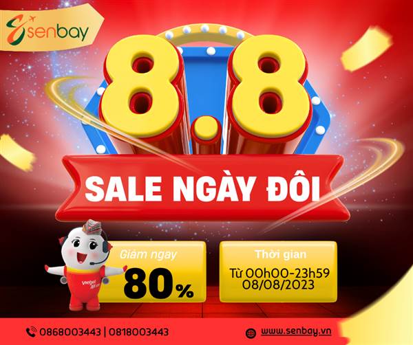 SALE NGÀY ĐÔI 8.8 – CƠN MƯA ƯU ĐÃI ĐẾN TỪ VIETJET, GIẢM NGAY 80% VÉ MÁY BAY