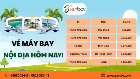 Bảng giá vé máy bay nội địa giá rẻ tại Senbay: Giá vé đã bao gồm thuế phí mới nhất