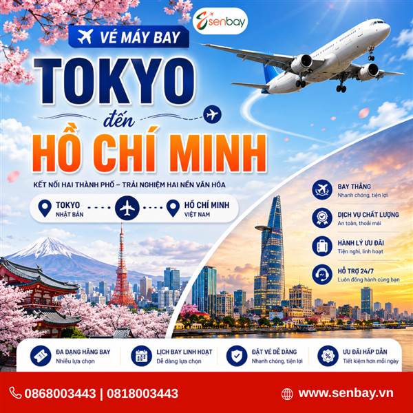 Đặt vé máy bay Tokyo Hồ Chí Minh tại Senbay: Hành trình an toàn, dịch vụ chuẩn quốc tế