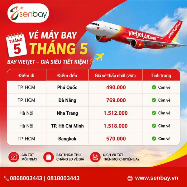 ĐÓN HÈ RỰC RỠ CÙNG CHƯƠNG TRÌNH KHUYẾN MÃI VÉ MÁY BAY VIETJET THÁNG 5 TẠI SENBAY.VN