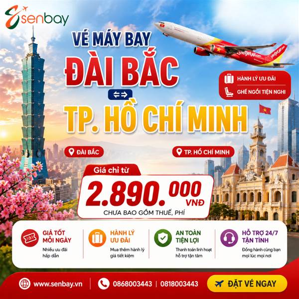 Vé máy bay Đài Bắc đi TP. Hồ Chí Minh