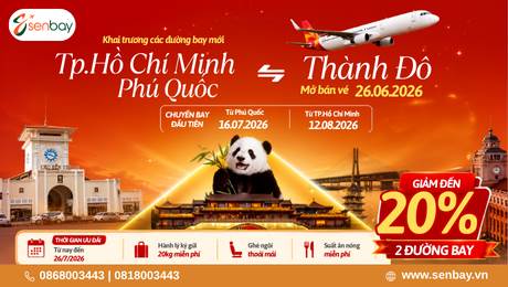 Vé máy bay đi Thành Đô Giá Rẻ Tại Senbay: Ưu Đãi 20% Từ Sun PhuQuoc Airways