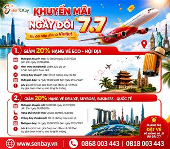 Vé máy bay Vietjet Air khuyến mãi giảm 20% toàn mạng bay tại Senbay
