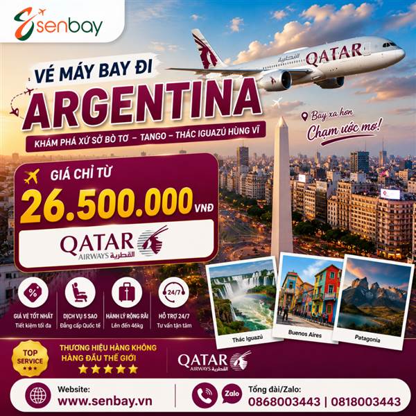 Vé máy bay đi Argentina giá rẻ tại Senbay